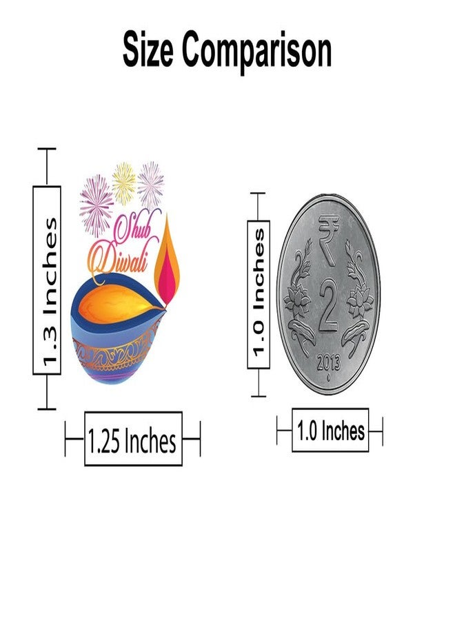 D2C 88-Piece Shubh Diwali Diya-Shaped Stickers - 1.3 Inch Traditional Oil Lamp Design with Ornate Patterns & Fireworks, Self-Adhesive Festival Labels (Shubh Diwali) - Image 2